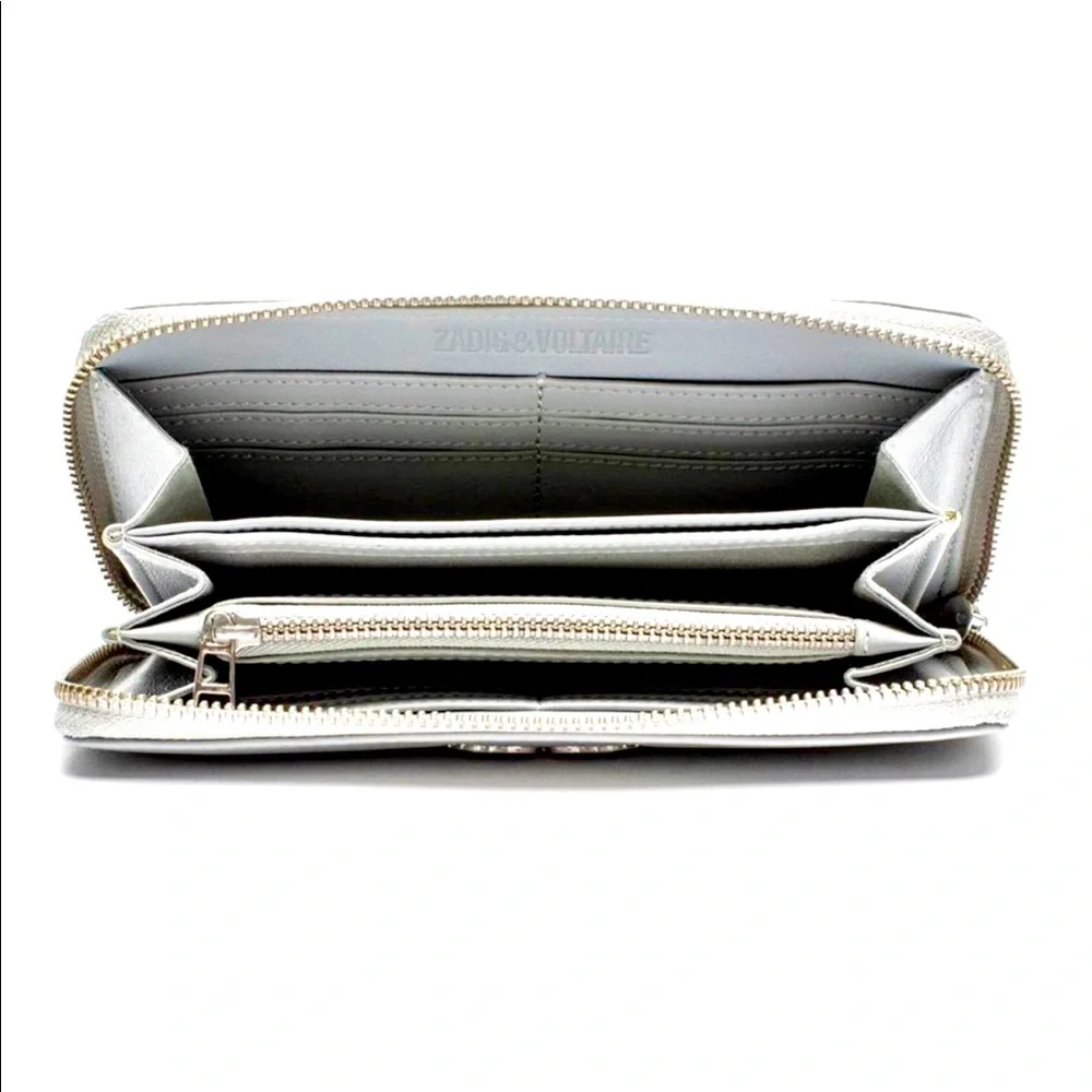 Zadig et Voltaire Leather Compagnon Wristlet Wallet Silver - Picture 2 of 15